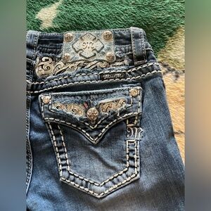 Miss Me Blue Boot Cut Jeans with Ornate Design